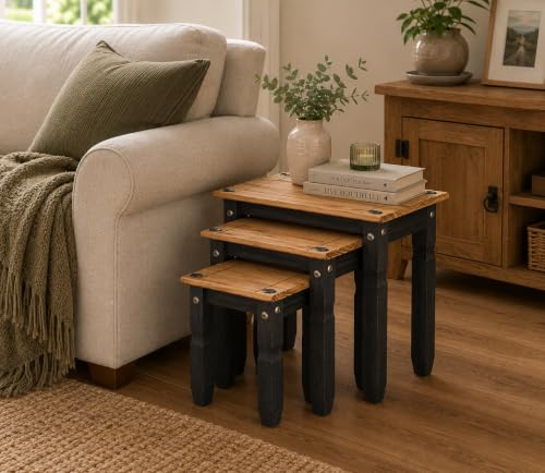 Corona Nest of 3 Tables Black Solid Mexican Pine