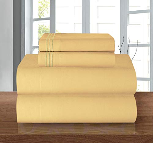 Elegant Comfort Luxury Soft 1500 Premier Egyptian 4-Piece Premium Hotel Quality Wrinkle Resistant Coziest Bedding Set, All Around Elastic Fitted Sheet, Deep Pocket, Twin/Twin XL, Camel/Gold