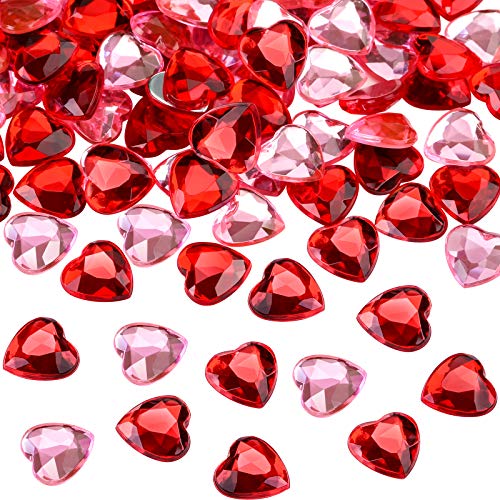 Chengu 200 Pieces Valentine Acrylic Heart Rhinestones, Red, Pink - Valentine Day Vase Filler, 5d Love Flat Back 0.5'' Crystals Gift for Wedding Table Scatter, DIY Craft, Galentines Party Decor
