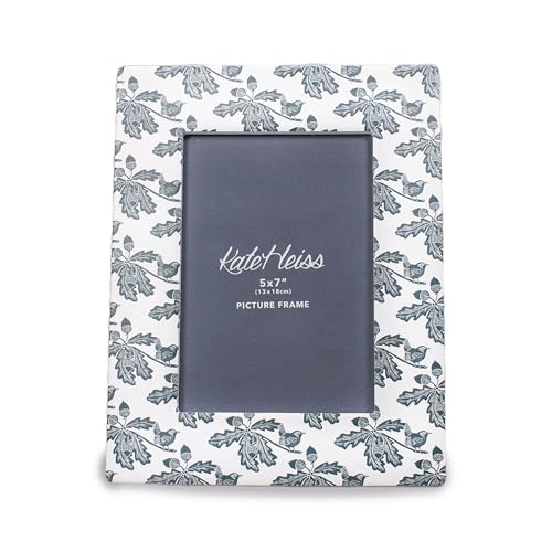 Half Moon Bay Holkham Walk - Oak Leaves Acorns Chickadee Birds - by Kate Heiss - Navy Blue/White 9.8 x 7.8 Inch Dolomite Tabletop Photo Frame Holds 5 x 7 Inch Photo