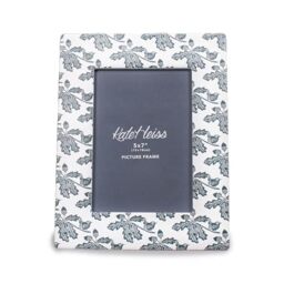 Half Moon Bay Holkham Walk - Oak Leaves Acorns Chickadee Birds - by Kate Heiss - Navy Blue/White 9.8 x 7.8 Inch Dolomite Tabletop Photo Frame Holds 5 x 7 Inch Photo