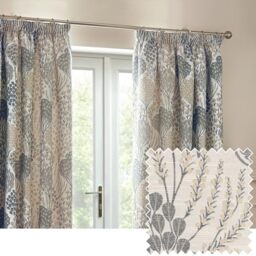 furn. Wylder Nature Ophelia Floral Jacquard Pencil Pleat Curtains, 117cm x 137cm, Wedgewood
