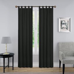 "Pairs to Go Modern Decorative Tab Top Window Curtains for Bedroom or Living Room (Double Panel), Cotton, Black, 30"" x 63"""