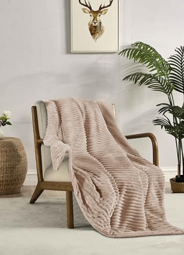 Miracle Home. Fleece Blanket Reversible Microfiber Veleta Flannel and Sherpa 240GSM-180GSM, 120GSM Filling, Soft, Warm and Lightweight, Machine Washable, 130 X 160 cm, Beige
