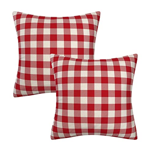 AHAHM Red and White Buffalo Check Plaid Throw Pillow Cover Farmhouse Decorative Throw Pillow Case Indoor Outdoor Cushion Cover Pillowcase for Sofa 16 x 16 Inch Set of 2