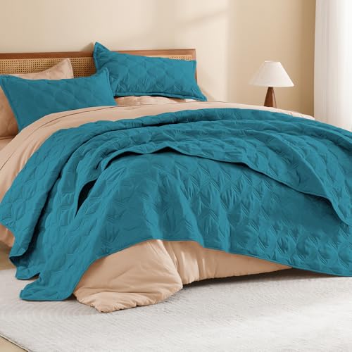 Litanika King Quilt Bedding Set, 3 Pieces Turquoise Bedspreads Set - Cloud-like Soft Fluffy Lightweight Breathable All Season Coverlet Comforter Cover Bed Set Room Decor Gift
