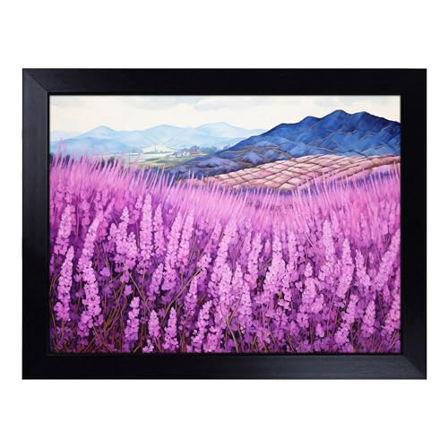 Lap Tray with Bean Bag Cushion, Lavender Flower Colour Field - Handmade in the UK, Raised Wooden Edge, Padded Cushion, Heat-Resistant Wipe-Clean Surface, for Meals, Laptops and Crafts