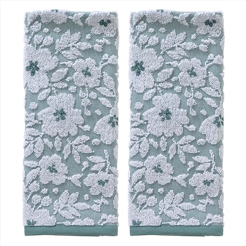 SKL Home Floral Jacquard Hand Towel Set, Moss Green, 2 Count