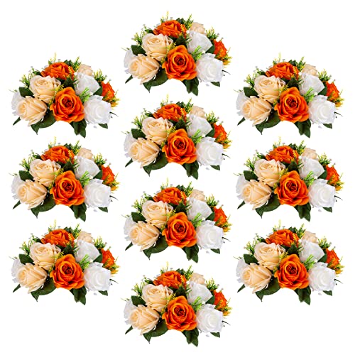 Sziqiqi Orange Fake Flowers for Fall Decoration Kissing Flower Balls for Wedding Centerpieces Tables Flower Centerpiece Arrangement for Party Festival