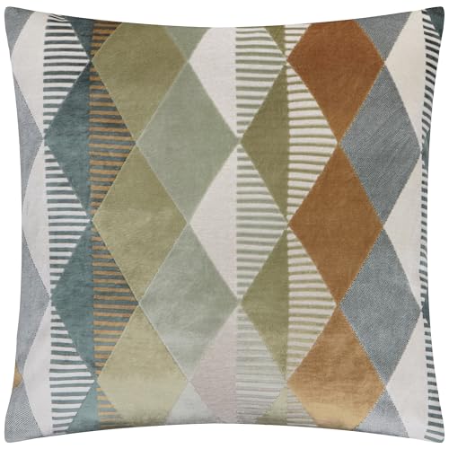 furn. Metro Harlequin Feather Filled Cushion – Geometric Velvet Jacquard Decorative Pillow (Green – 50x50cm)