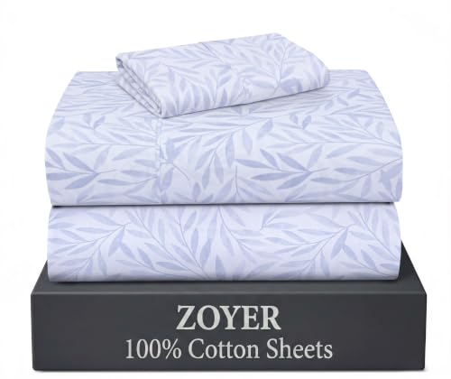 "ZOYER 100% Cotton Sheets ??? Twin Size Percale Bedding, Cooling & Breathable, Durable with a Crisp, Soft & Comfortable Feel, 16"" Deep Pocket, 3-Piece Set, Blue Autumn"