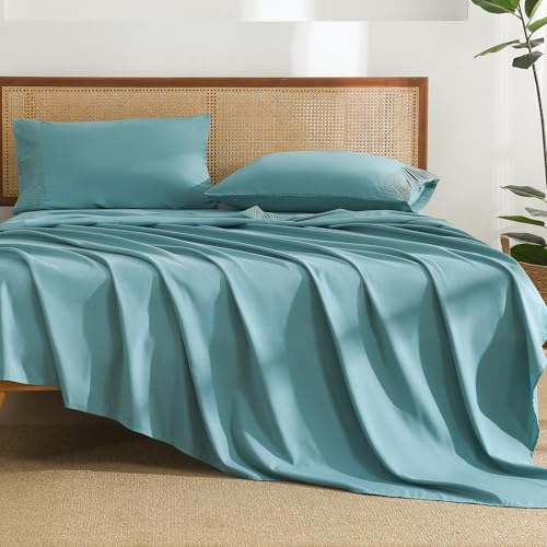 "Andency Grayish Teal Sheets King Set 4 Pieces, Super Soft Sheets for King Size Bed, Microfiber King Sheet Set, Deep Pocket Up to 16"", Hotel Luxury Breathable & Cooling Bedding Sheets & Pillowcases"