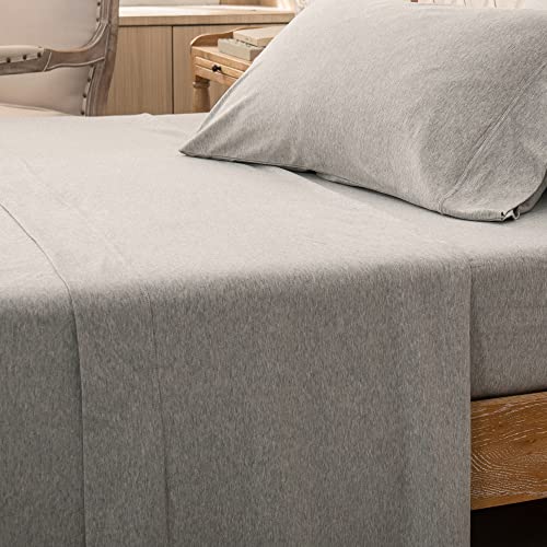PURE ERA Jersey Knit Flat Top Sheet Only 100% T-Shirt Heather Cotton Super Soft Comfy Breathable (1-Pack, Twin, Grey)