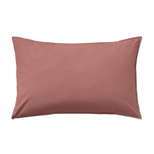 ESSIX - Plain washed cotton percale pillowcase - 50 x 70 cm - Dark pink - Cotton percale - 80 threads/cm² - Easy care