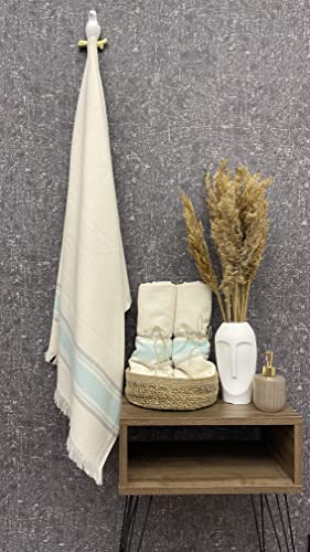 Questo Casa Bath Towel, Beach Towel, 16/1 Bamboo, Aphrodisia Pattern, Jacquard Weave, Quick Drying, 330 g/m², 80 x 150 cm, 1 Piece, Natural, Mint