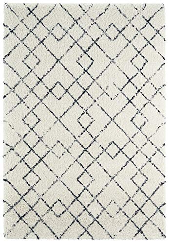 Mint Rugs Archer Deep-Pile Rug Soft Fluffy Geometric Pattern (80 x 150 cm, 100% Polypropylene, Suitable for Underfloor Heating Robust, Cream/Black, 80 x 150 cm