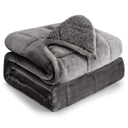 Cottonblue Weighted Blanket 15 lbs 60x80 inches, Queen Size Flannel and Shaggy Sherpa Warm Heavy Blanket, Great for Calming and Relax, Fluffy Soft Bedding,Grey
