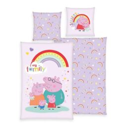 Herding Peppa Pig Flannel Bedding Set, Pillowcase 80 x 80 cm, Duvet Cover 135 x 200 cm, with Button Placket, 100% Cotton/Flannel