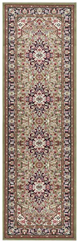 Nouristan Oriental Short Pile Rug Skazar Isfahan Green 80 x 250 cm