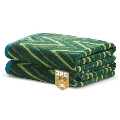 Rapport Home Helix Face Towels 2 Pack - Moss Green - 30x30cm - Luxurious 500GSM 100% Cotton - Oeko-Tex Certified Soft & Absorbent