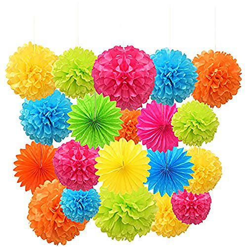 Ansuyai Paper Pom Poms Color Tissue Flowers Hanging Paper Fans Celebration Wedding Birthday Party Halloween Christmas Outdoor Decoration-Set of 20