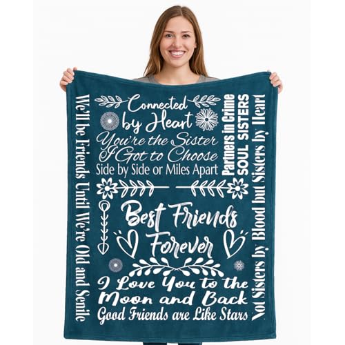 "Best Friend Blanket Birthday Gifts with Loving Messages - Luxurious Friends Blanket for Best Friend Birthday Gifts for Women - Snuggly Soft Fleece Blanket 50"" X 60"""