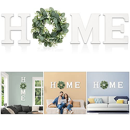 Wood Home Sign for Wall Decor Wooden Home Letters with Wreath Artificial Eucalyptus Modern Decorative Hanging Decor Farmhouse Home Sign for Living Room Kitchen Housewarming St Patricks day Decoration