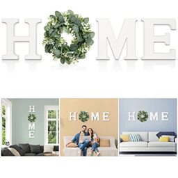 Wood Home Sign for Wall Decor Wooden Home Letters with Wreath Artificial Eucalyptus Modern Decorative Hanging Decor Farmhouse Home Sign for Living Room Kitchen Housewarming St Patricks day Decoration
