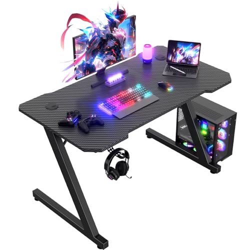JUMMICO Gaming Desk 100 x 50 cm, Z Shaped Gaming Table Computer Desk PC Gamer Desk for Home Office, Gaming Desk with Headphone Hook, Black