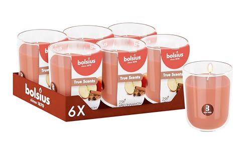 Bolsius - Cinnamon Apple - Light Brown - Set of 6 Scented Candles - 3.2″ × 2.8″ - Burn time: 25 Hours - with Natural extracts - Natural Vegetable Wax - Palm Oil Free
