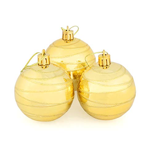 Mr Crimbo Set Of 10 Small Round Christmas Tree Baubles Shiny Mirror Finish With Swirl Design, Gold 6cm