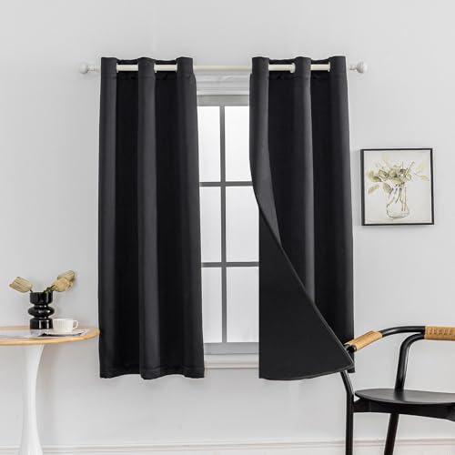 Anytime 100% Blackout Curtain Set, Thermal Insulated & Energy Efficiency Window Draperies for Guest Room, Full Shading Panels for Shift Worker and Light Sleepers???Black, 2 Panels, 42W x 45L???