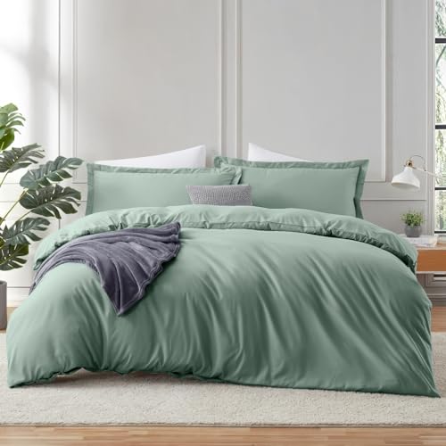 Hearth & Harbor California King Duvet Cover Sets Sage Green - 3 Piece Bedding Set, Soft Double Brushed Comforter Cover Set with Button Closure, 1 Duvet Cover 104x98 inches and 2 Pillow Shams