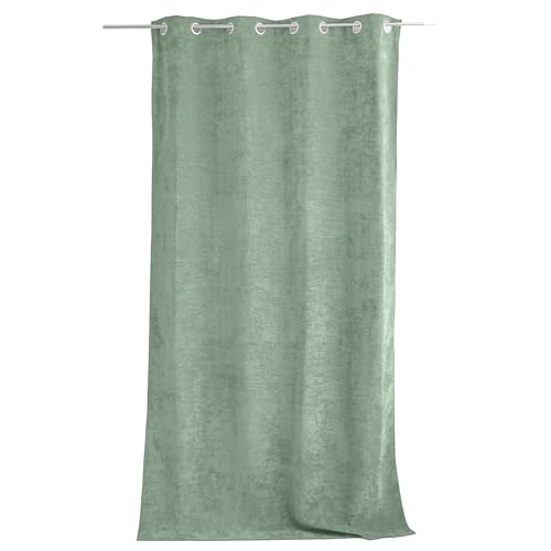 ED ENJOY HOME Thermal Blackout Curtain with Eyelets, Celadon Green, 140 x 260 cm, 100% Polyester, Velour, Fleece Lining, Velvet Collection