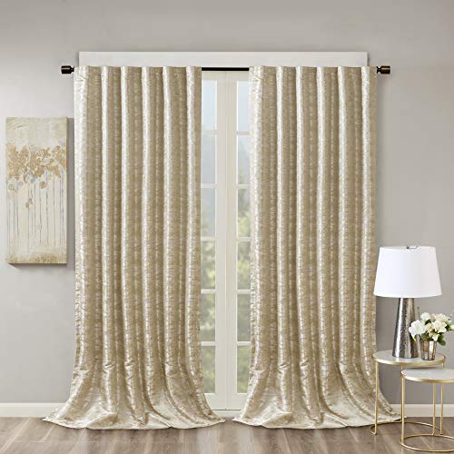 "Sun Smart Jacquard Blackout Curtain For Bedroom, Luxury Gold Single Window Living Family-Room Kitchen, Rod Pocket, 1-Panel Pack, Polyester, 50"" W x 108"" L (Pack of 1)"