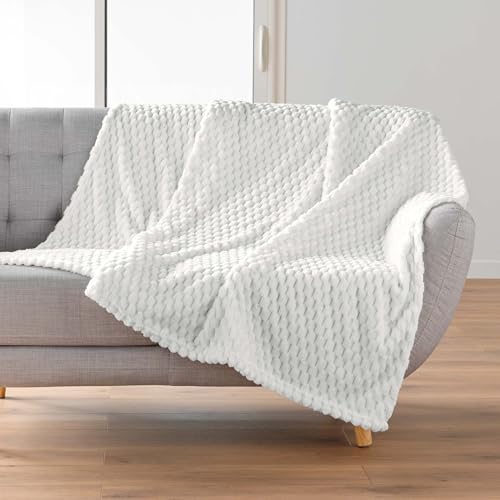 Douceur d'Intérieur, Cuddly Blanket (125 x 150 cm) Mini Frosty Natural Flannel Relief Plain