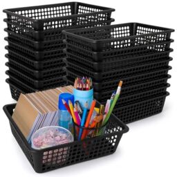 Zhehao 16 Pack 14 x 10 x 4 inch Paper Organizer Basket Plastic Storage Plastic Basket Tray Office File Holder for office Supplies (Black)