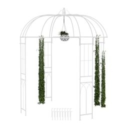 Relaxdays Garden Arbour, Metal Pavilion, HWD: 269x211x211 cm, Patio Gazebo, Climbing Support for Plants, Pergola, White