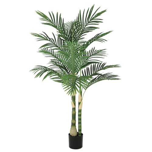 Nafresh 5ft UV Resistant Golden Cane Artificial Palm Tree Indoor, 60in Tall Fake Palm Tree, Faux Silk Plants with 2 Textured Trunks and Lifelike Leaves for Indoor Outdoor Home Office Living Room Decor