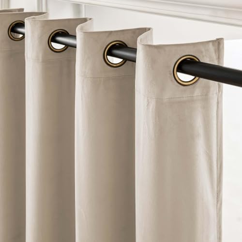 Lazzzy Velvet Curtains - Beige Thermal Insulated Drapes, 96 inch Long, Darkening, Noise Reducing, Soft Luxury Window Treatments, Grommet Curtains, 2 Panels