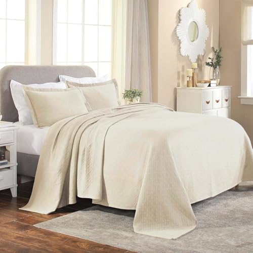 Superior Bedspread with Pillow Shams, Cotton, Ivory, Twin