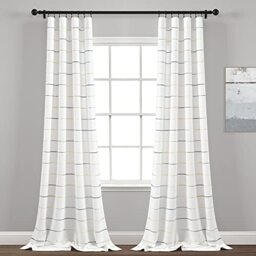 "Lush Decor Ombre Stripe Yarn Dyed Cotton Window Curtain Panel Set - Colorful Tufted Yarn Stripe Detail - 2 Window Panels - 40"" W x 95"" L, Yellow & Gray"