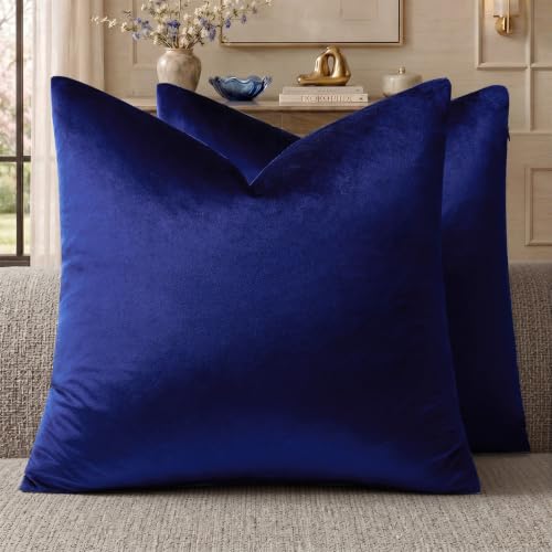 GIGIZAZA Decorative Throw Pillow Covers 16x16,Set of 2 Royal Blue Square Couch Pillow Covers,Velvet Sofa Boho Cushion Pillows