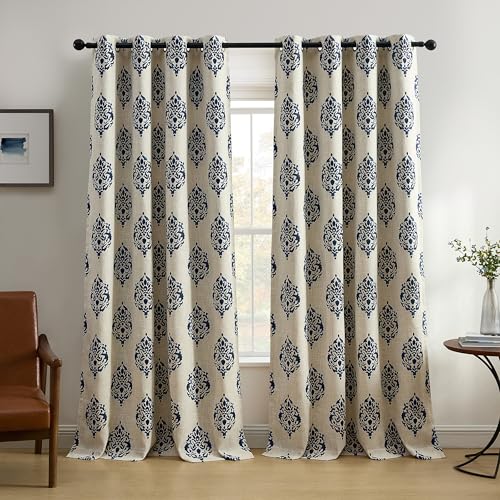 "Elrene Home Fashions Navara Medallion Room Darkening Window Curtain Panel, 52"" x 84"" (1, Navy"