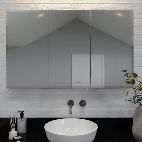 Croydex Burwell Large Bathroom Cabinet with Mirrored Doors - 3 Door Storage Unit with 2 Adjustable Shelves, 110 Degree Wide Angle Hinges and a Hang 'N' Lock Easy Install System, 76x122cm (White Steel)
