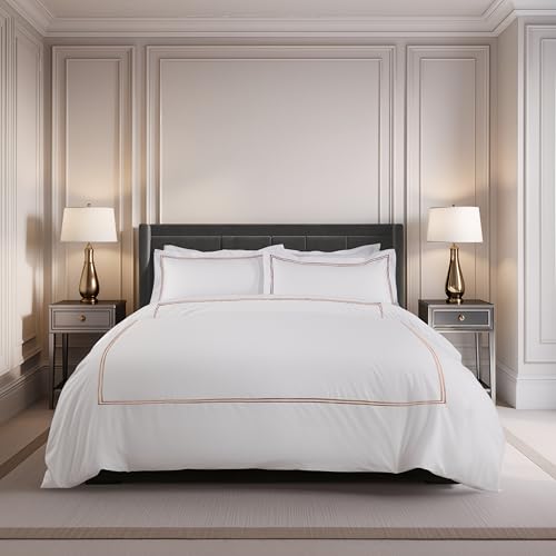 Emma Barclay Mayfair - Embroidered Duvet Set with Oxford Pillowcase in Taupe - Double Bed