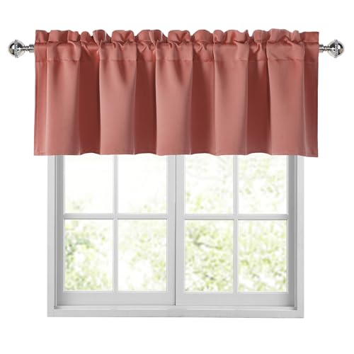 "JIUZHEN Dusty Rose Valances for Windows Rod Pocket Room Darkening Small Window Curtains for Kitchen/Bathroom, 52"" W x 18"" L, 1 Panel"