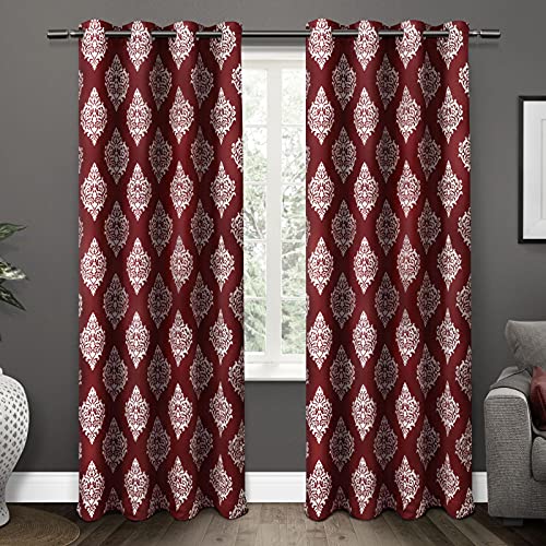 Exclusive Home Curtains Medallion Woven Blackout Grommet Top Panel Pair, Burgundy, 52x84, 2 Piece