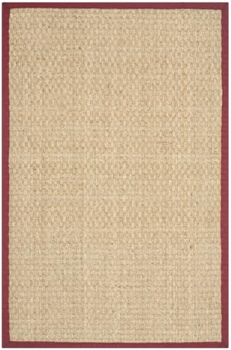 Safavieh Natural Fiber Rug for Living Room, Dining Room, Bedroom - Natural Fiber Collection, Short Pile, in Burgundy Red, 91 x 152 cm