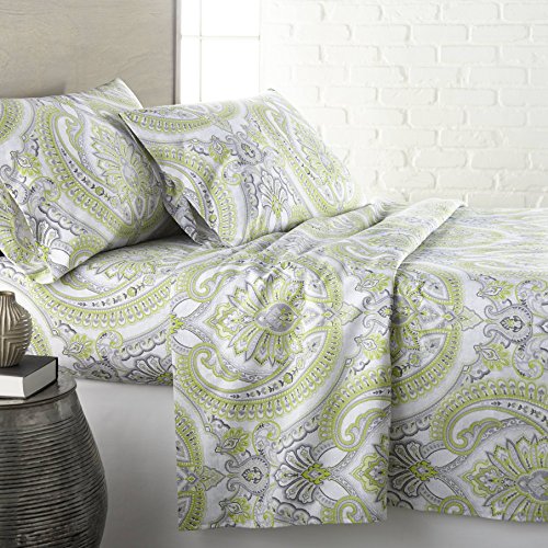 Southshore Fine Living, Inc. Pure Melody Printed Sheets, 4-Piece Paisley Sheets Full Size Bed Set, 15-Inch Deep Pocket Fitted Sheet, Full Size Sheets Set, Green